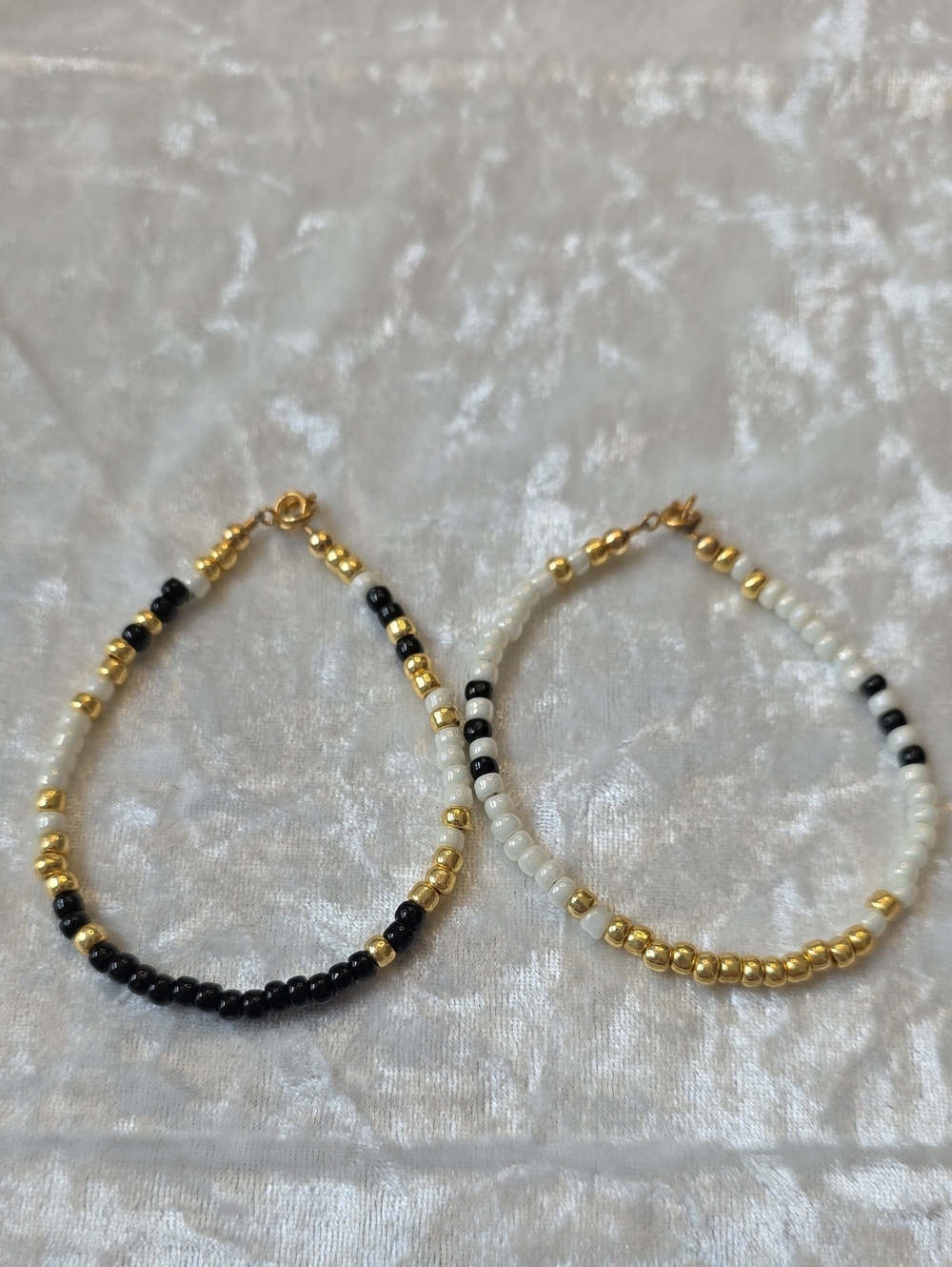 Gold Accent Black & White Beaded Bohemian, Colorblock Bracelet Set